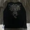 Camiseta top de manga longa lisa com estampa, estilo rua versátil, corte justo, punk escuro, gola redonda