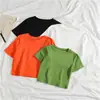 Camiseta de manga corta para mujer, corta, color sólido, corte ajustado, que expone el ombligo, diseño ajustado, cintura alta, bm, nicho, para chicas populares, top de moda para ins