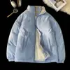 Jaqueta de Algodão Inverno Retro Americana para Homens 2025 Nova Estudante Espessada Gola Alta Casaco de Algodão com Patchwork Xadrez