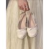 Sandalias de Perlas con Lazo Mary Jane Tacones Altos Verano Noche Primavera Planas Punta Redonda 2025 Nuevo Estilo de Noche Tacones Gruesos Moda