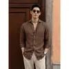 Camisa de lino azul marino para hombre, camisa de manga larga de algodón-lino ligera y transpirable para verano, estilo old money, sensación relajada, chaqueta ligera