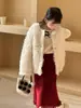 Casaco de Pelúcia Branco Leite Estilo Coreano Infantil Princesa Yuyu Casaco de Pele Sintética Ecológico de Inverno Jaqueta Acolchoada de Algodão Infantil