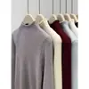 Suéter Interno Casual Feminino Gola Alta Tricotado de Veludo Espesso Peça Única Cor Lisa Manga Longa Forrado com Lã Outono e Inverno