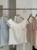 Camisa Sem Manga Lisa com Babados de Camada Dupla Kekezoon para Mulheres, Estilo Suave de Verão com Top de Fita 7532