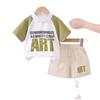 Traje Casual de Dos Piezas para Hombre de Verano 2025 Nuevo, Manga Corta, Cuello Redondo, Estampado de Letras 'Cross-border Boys'