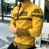 Camisa casual masculina de manga longa, gola lapela, tamanho europeu, com estampa 3D, color block, disponível para atacado a partir de uma peça