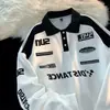 Nova Camisa Polo Primavera e Outono 2024 Estilo Coreano Moletom Retrô Marca da Moda Masculina Manga Longa Gola Lapela Macacão de Corrida Top Transfronteiriço
