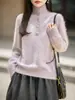 Nuevo Suéter de Punto con Cuello Alto Medio Abierto de Lana Cachemir Otoño/Invierno 2026 Manga Larga Hilo Floral Suéter de Lana Cepillada Top para Mujer