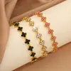 Pulseira de Trevo de Quatro Folhas com Pedras Totais de Alta Versão Moda Transfronteiriça para Meninas, Luxo Acessível e Pulseira de Flor de Aço Titânio Estilo Ins de Alta Qualidade