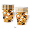 Conjunto de Pratos de Papel Descartáveis, Copos e Guardanapos de Gato de Halloween Decoração de Festa de Aniversário Suprimentos Adereços para Arranjo do Local