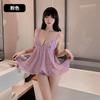 Lencería Sexy Nueva Uniforme Transparente Tirantes Malla Encaje Tentación Abertura Hueco Caliente Hogar Pijama Camisón