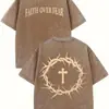 [Transfronterizo 230g] Camiseta Estampada de Algodón de Alta Calidad Lavada Retro con Patrón Fe sobre Miedo Camiseta para Hombre