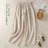 Foto Real 2026 Algodão e Linho Verão Feminino Solto Versátil Algodão e Linho Calça de Pernas Largas Simples Calça Longa de Perna Reta Novo Estilo Chinês Calças Casuais