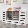 Armário de Armazenamento para Esmaltes e Géis, Armário de Exibição de Produtos para Salão de Cílios e Unhas com Bancada Integrada Estilo Gaveta