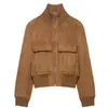 Fábrica de Ropa para Mujer Transfronteriza Venta al por Mayor 2026 AliExpress Más Vendido Moda Francesa Chaqueta Bomber Textura Gamuza Ropa Exterior