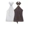 Ins atacado de roupas femininas estilo europeu e americano transfronteiriço top de renda com amarração nas costas e gola halter de bolinhas retrô francês 1165174