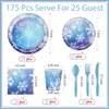 Platos de Papel para Fiesta Más Vendidos Transfronterizos 7 pulgadas 9 pulgadas Redondos Temática de Copos de Nieve Invernal Set de Vajilla para Reunión Familiar