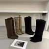 Botas Altas de Gamuza con Punta y Tacón Oculto Estilo Coreano First Encounter Season Otoño/Invierno 2026 Nuevas Versátiles Ajustadas por Encima de la Rodilla Moda