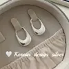 Pendientes Minimalistas Coreanos de Nicho Plata de Ley S925 Forma de U Pulida Simple Pendientes de Bolso Estilo Ins de Alta Gama