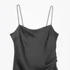 Vestido Corto Sexy Estilo Lencería de Encaje Europeo y Americano con Tirantes Finos y Cintura Fruncida Delgado