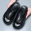 Pantuflas de Cuero Genuino de Alta Gama para Hombre, Ropa de Casa Antideslizante de Verano, Sensación Premium, Sandalias de Tira Única, Sandalias de Cuero de Moda para Hombre