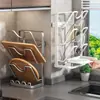 Estante para tapas de ollas, Estante de almacenamiento de cocina sin perforaciones, Colocador multifuncional montado en la pared, Tabla de cortar, Artefacto estante de almacenamiento para tablas de cortar