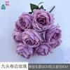 Rosa redonda de nueve cabezas rosa rizada de nueve cabezas decoración floral para fila de lugar de boda flor falsa paisaje de área de bienvenida flor de simulación