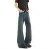 Jeans Preto Lavado Americano Micro-Flare Masculino Marca Trendy Novo Solto Retro Versátil Limpo Bem Ajustado Calça Wide-Leg