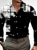 Camisa de manga larga para hombre, diseño fresco y elegante, camisa estampada para hombre con patrón de pinceladas en blanco y negro, clásico blanco y negro