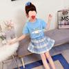 Internet Celebrante Meninas Coreano JK Terno Verão Infantil Novo Estilo Ocidental Cartoon Top Moda Saia Xadrez Conjunto de Duas Peças
