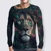 Camiseta de manga larga con estampado de leopardo y león impresa en 3D, moda unisex holgada de cuello redondo, camiseta casual de manga larga, suministro de ropa para hombre
