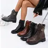 Botas Martin con cordones transfronterizas para mujer, con cremallera lateral, hebilla metálica, diseño de suela gruesa y caña corta. Estas botas estilo retro de motocicleta son perfectas para otoño e invierno. Disponible al por mayor
