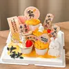 Decoraciones apilables para cupcakes del Festival de Medio Otoño 2026, con flores, una luna llena y un tema feliz de Festival de Medio Otoño, con pequeñas figuras de conejos e inserciones decorativas