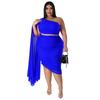 N7810 AliExpress Amazon Moda Europeia e Americana Feminina Novo Conjunto de Duas Peças de Alta Elasticidade com Decote Oblíquo, Manga Longa com Cauda, Enrugado