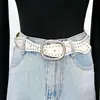 Cinto de Couro Vintage com Tachas para Mulheres, Larga, Versátil, Tendência Estilo Ins, Design Simples e Fashion