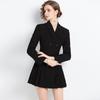 2022 AliExpress transfronterizo Traje de estilo Hepburn para mujer con cuello, manga larga, vestido cruzado de doble botonadura Un pequeño vestido negro para mujer
