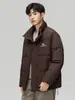 Jaqueta Curta de Penas Masculina Inverno 2025 Nova Marca Tendência Gola Alta Estampada Legal Leve Espessa Casaco de Inverno Masculino