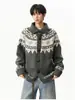Cárdigan de punto Fair Isle con cuello de botón de cuerno, diseño unisex de otoño, bloques de color, chaqueta de punto engrosada