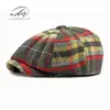 Gorras Transfronterizas para Hombre, Gorras de Boina de Lana, Gorras Británicas Retro a Cuadros con Visera, Gorras de Pintor Versátiles, Gorras de Boina para Mujer
