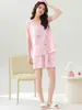 Conjunto de Pijama de Algodão e Seda Feminino de Verão para Meia-idade e Jovens, Conjunto de Duas Peças com Regata e Shorts, Conjunto de Roupa Caseira de Algodão Artificial para Mãe, Pode Ser Usado Fora