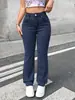 Jeans Rectos Lavados Tl158D Talla Grande Azul Claro, Tiro Alto, Corte Holgado, Adelgazantes, Versátiles, Pantalones de Pierna Ancha con Caída