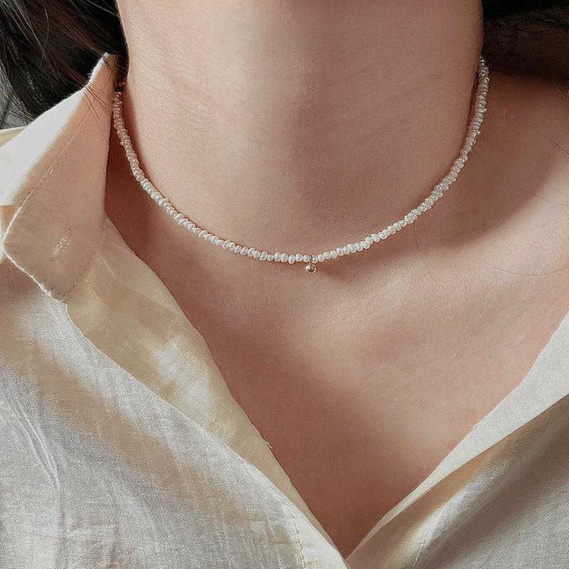 法式简约天然淡水珍珠项链时尚复古轻奢高级感金色圆球