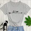 Camiseta Nueva de San Valentín con Estampado de Corazón y Flecha Amor Nuevo Camiseta de Mujer de Manga Corta con Cuello Redondo de Comercio Exterior Europeo y Americano