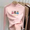 Camisa base de outer wear para meninas em fleece dupla face, nova blusa casual com estampa de desenho animado, camiseta de gola semi-alta, mangas compridas escovadas