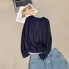 Top de manga larga de algodón peinado modal con botones coloridos, adecuado para otoño, se puede usar como capa interior o solo, corte holgado, adelgazante, top casual para mujer