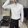 Recomendación popular: Camisa de manga larga a rayas para hombre, de lujo ligero, elástica, antiarrugas, sin planchado