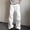 Jeans brancos de verão estilo americano high street para homens, novas calças versáteis de alta qualidade, soltas, retas, de perna larga, compridas até o chão