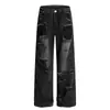 Calça Jeans Rasgada para Homens da Wasteland Heavy Industry, Estilo Punk Desgastado Lavagem Vintage Reta Solta
