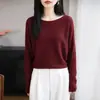 Suéter de Punto Redondo de Lana Fina Nuevo Otoño/Invierno 2026 Manga Larga para Mujer Color Sólido Hueco Holgado Jersey Camisa Base