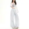 Calça Casual Xadrez Retrô Americana para Mulheres, Novo Estilo Primavera, Unissex, Cintura Alta, Solta, Emagrecedora, Estilo Preguiçoso, Calça Reta